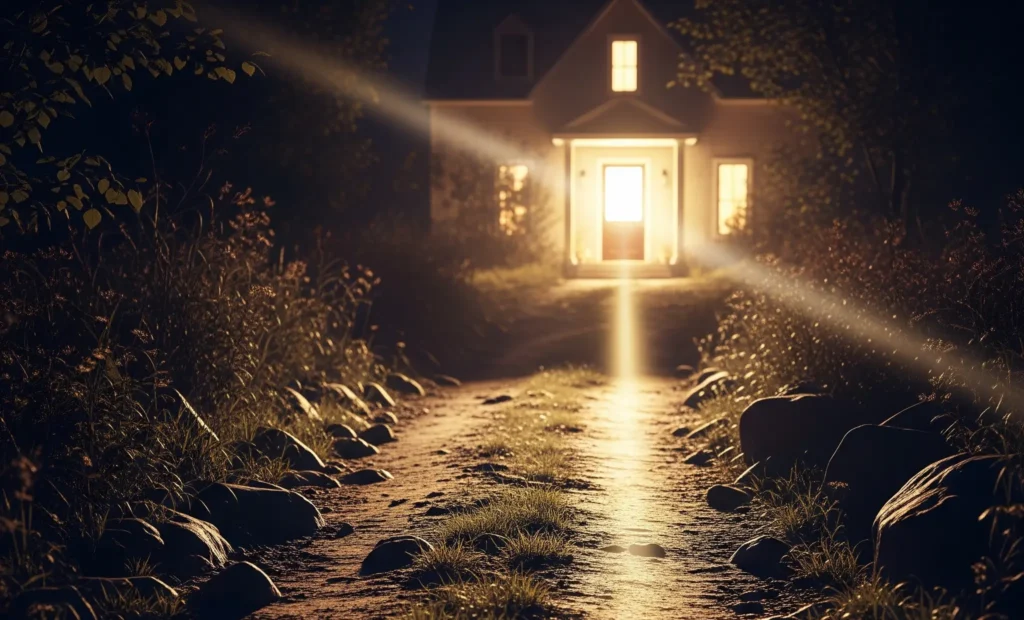 A challenging dark path leading to a brightly lit house, symbolizing the journey to homeownership made easier by employer-assisted housing.A challenging dark path leading to a brightly lit house, symbolizing the journey to homeownership made easier by employer-assisted housing.